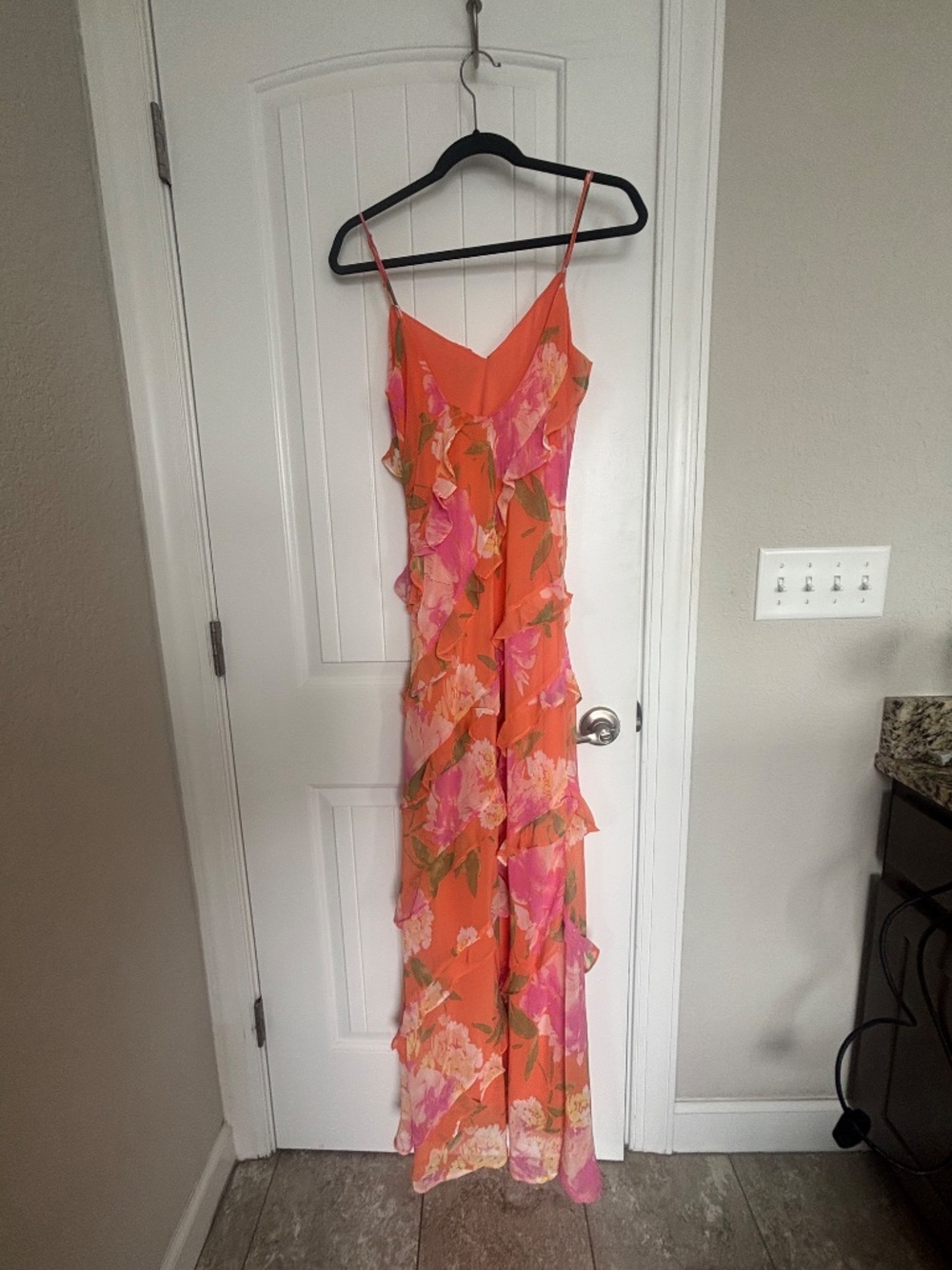 Lulus Zarina Orange Multi Floral Ruffled Maxi Dress - Size M - Picture 5 of 6